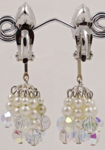 1960s Lewis Segal Aurora Borealis and Faux Pearl Earrings